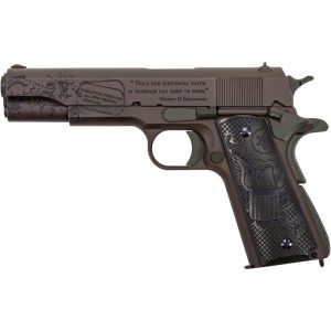 Auto-Ordnance The General .45 ACP 1911 Semi Auto Pistol 5" Barrel 7 Rounds Black Army Eagle Wood Grips Patriot Brown Cerakote Finish