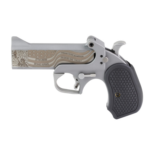 Bond Arms 250th Rough Series, Derringer, 45 Colt/410 Bore, 2.5" Chamber, 4.25" 250th Anniversary Engraved Flat Barrel, Stainless, Silver, Black B6...