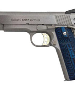 Colt 1911 Competition Govt 38 Super, 5" Barrel SS Finish, G10 Blue Grips, Novak Sights, 9rd