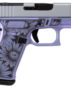 Glock 43x 9mm, 3.41" Barrel, Black Daisy Engraving, Purple Cerakote, 10rd
