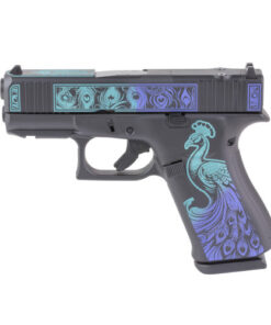 GLOCK 43X M.O.S. Sub-Compact, 9MM, 3.41" Barrel, Custom Peacock Cerakote Finish by Shark Coast Tactical, Black, Blue and Teal, Fixed Sights, 10...
