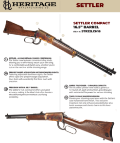 Heritage Settler 22 LR, 16.5" Barrel, Case Hardened Finish, Buckhorn Sights, Medium Loop, Light Stained Wood Furniture, 13rds