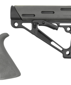Hogue AR15 OverMolded Collapsible Buttstock Black Synthetic & Slate Gray OverMolded Rubber Stock Slate Gray Rubber Finger Grooved Grip, Mil-Spec...
