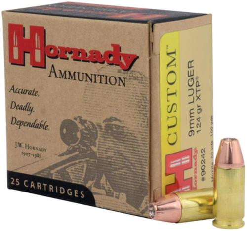 Hornady Custom 9mm 124gr, Jacketed Hollow Point XTP 25rd Box