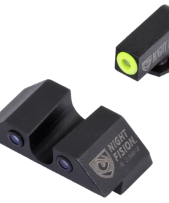 Night Fision OEM Replacement Perfect Dot Night Sight Set Square Tritium Green with Yellow Outline Front, Green with Black Outline Rear Black Frame...