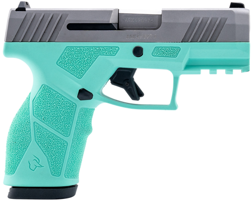 Taurus GX2 9mm, 3.38" Barrel Length, Matte Finish, Cyan and Silver, Manual Safety, White Dot Front Sight with Drift Adjustable Rear Sight, 13rd, 2...